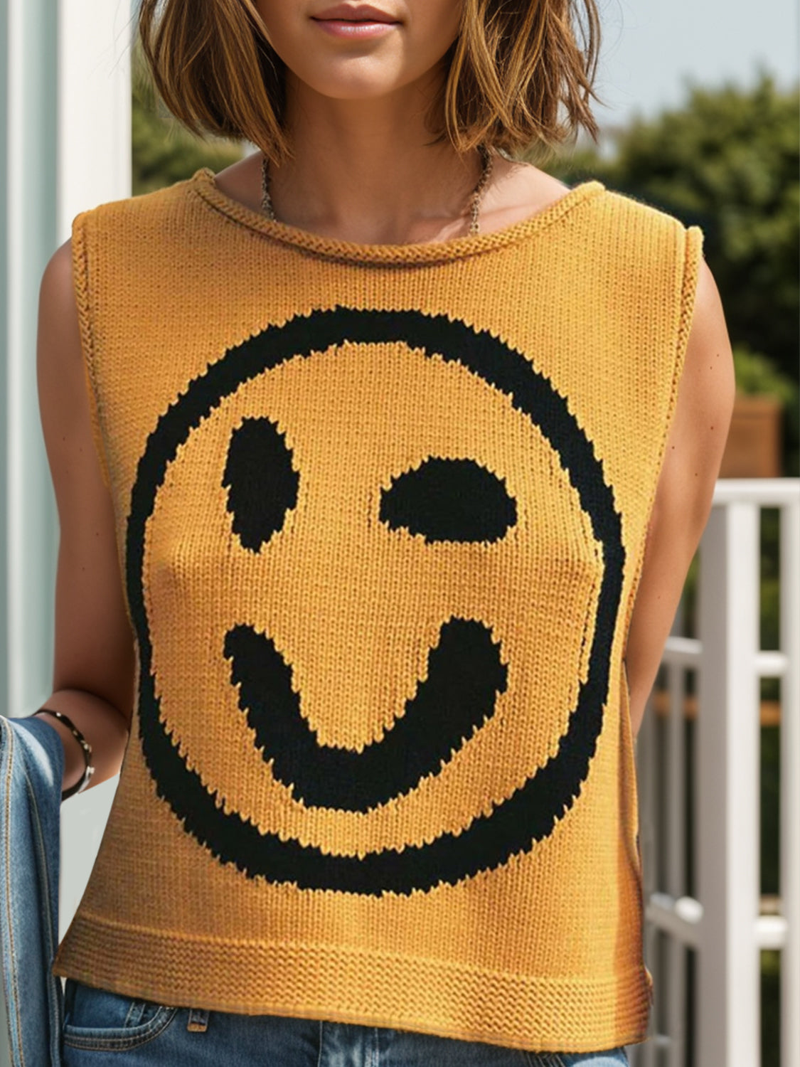 Smiley Round Neck Sweater Vest