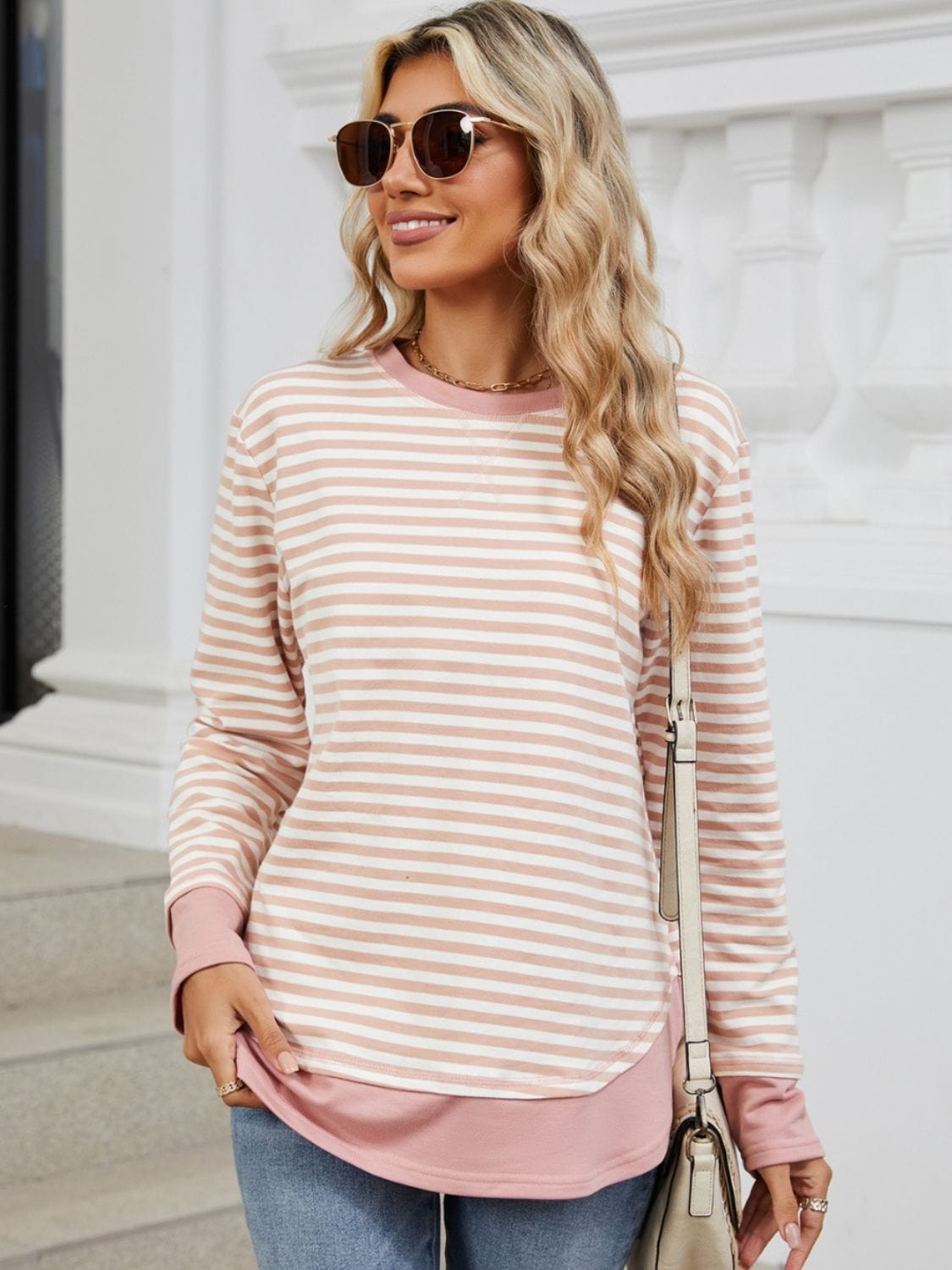 Full Size Striped Round Neck Long Sleeve Sweatshirt