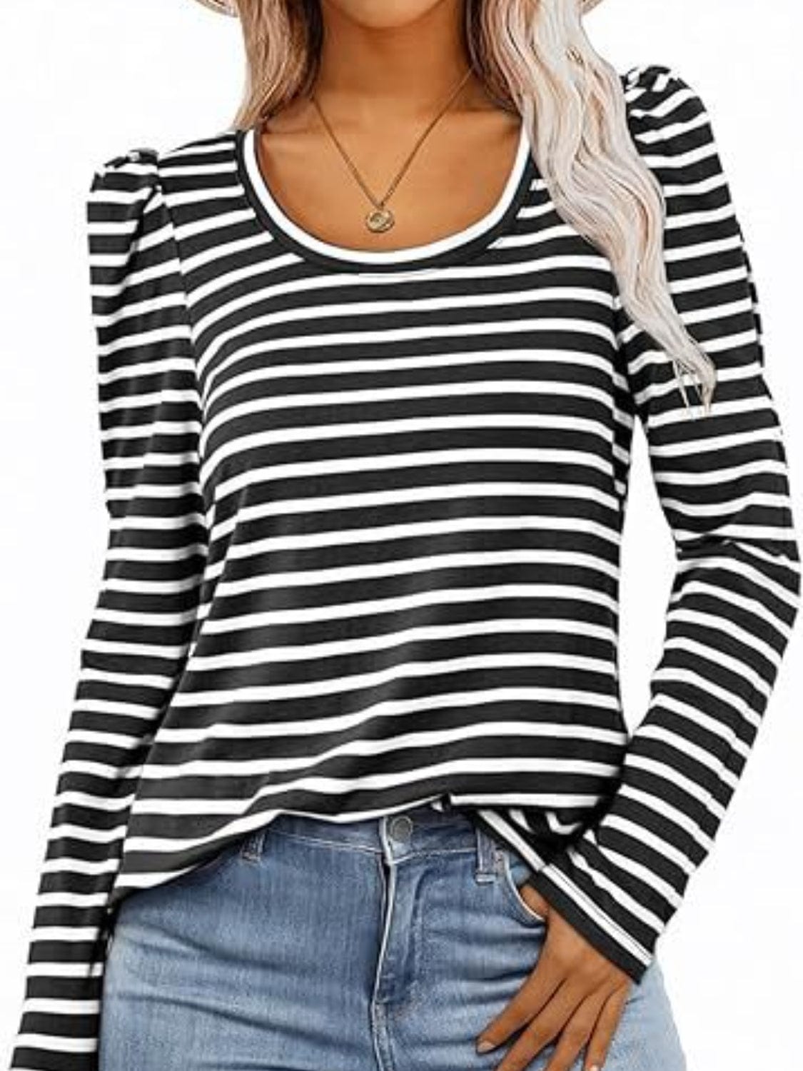 Full Size Striped Round Neck Long Sleeve T-Shirt