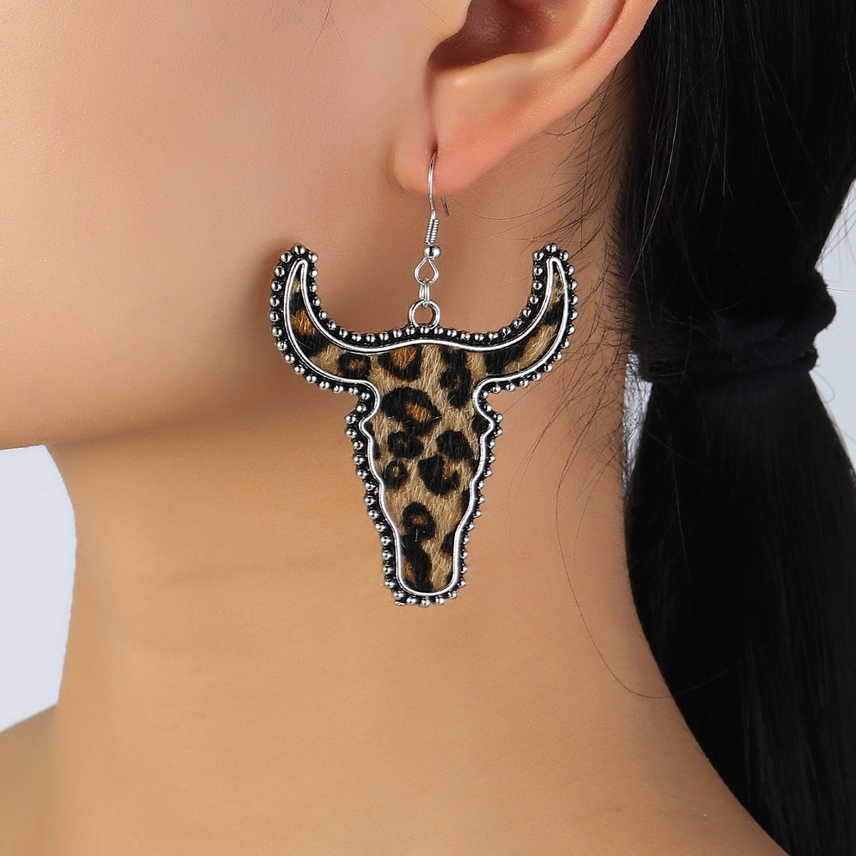 Alloy Animal Print Cow Head Earrings