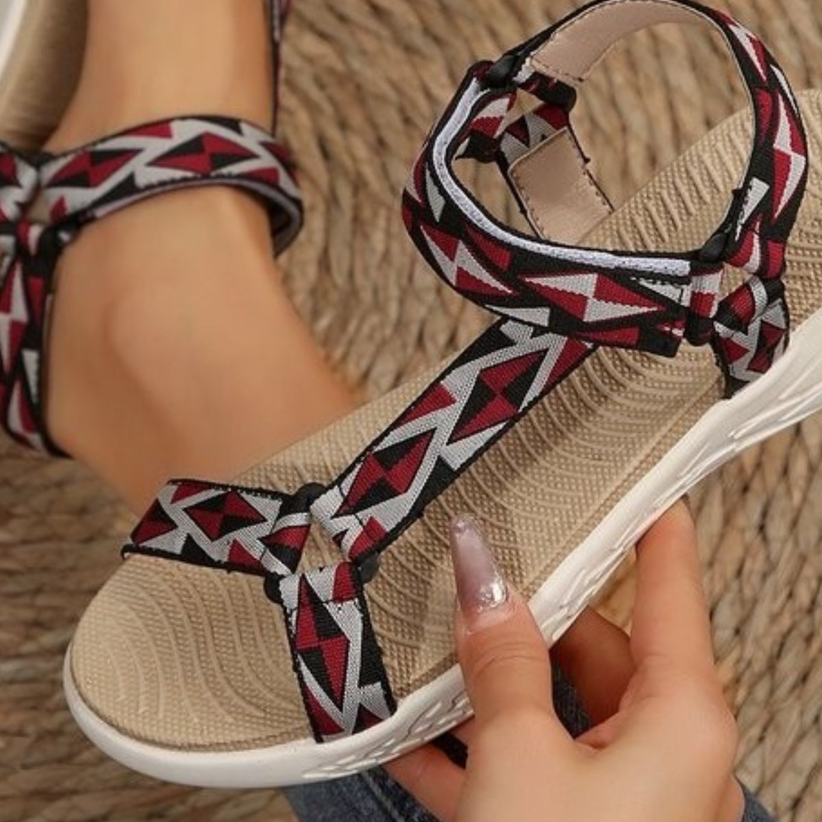 Geometric Open Toe Flat Sandals