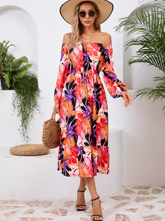 Full Size Printed Long Sleeve Midi Dress