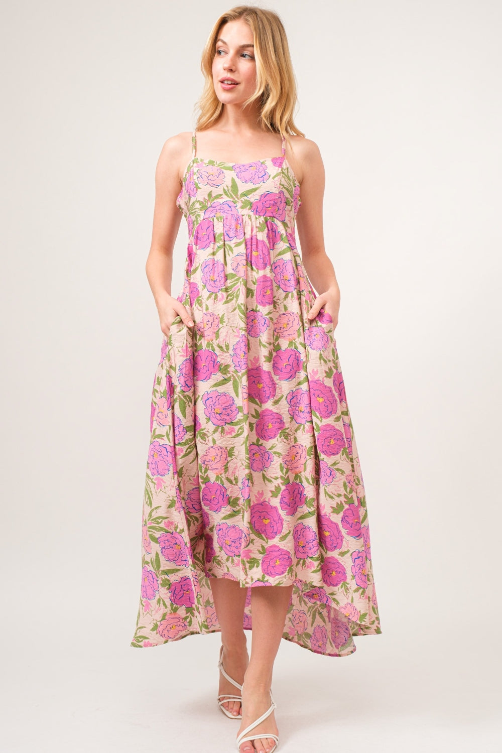 And The Why Floral Pink High-Low Hem Cami Dress