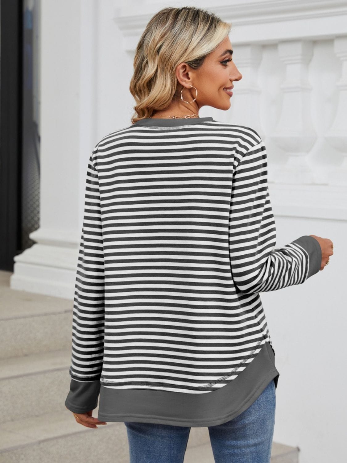 Full Size Striped Round Neck Long Sleeve Sweatshirt