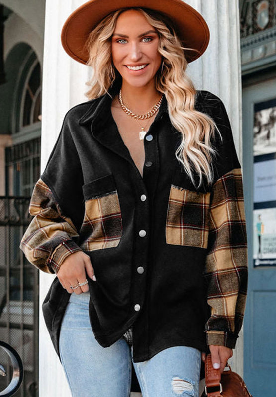 Plaid Button Up Shacket with Chest Pockets