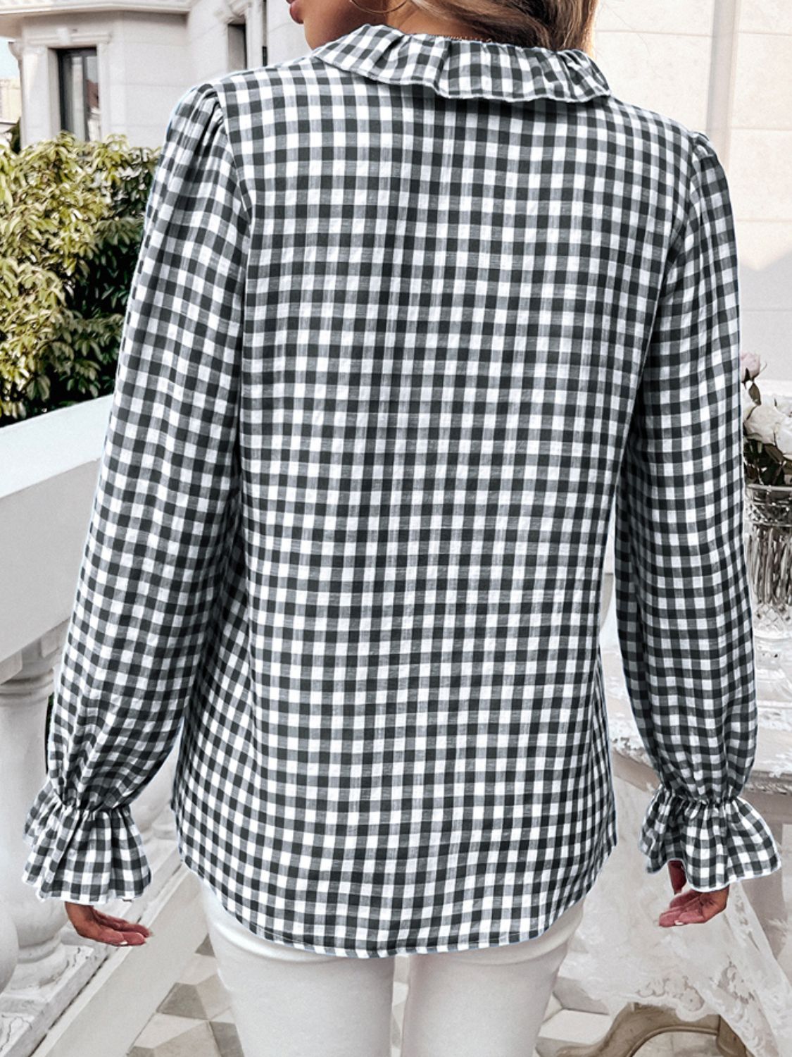 Frill Ruffled Plaid Long Sleeve Shirt