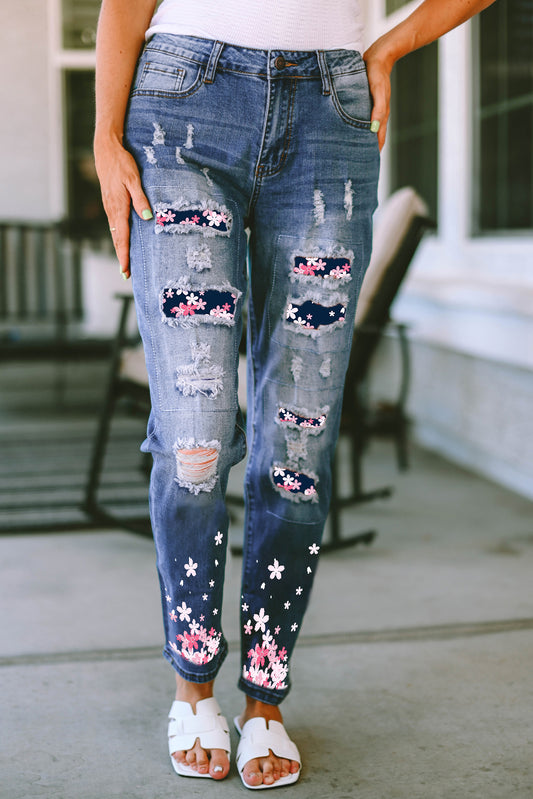Summer Anastacia Flower Distressed Jeans with Pockets