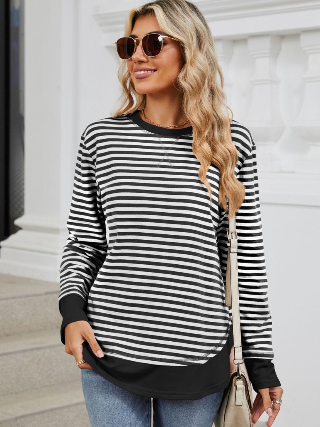 Full Size Striped Round Neck Long Sleeve Sweatshirt