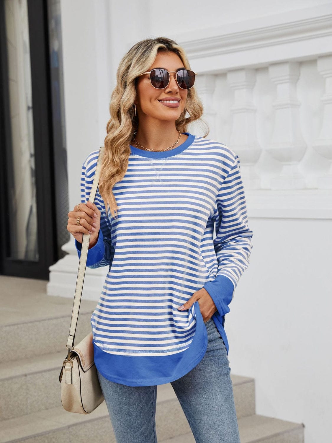 Full Size Striped Round Neck Long Sleeve Sweatshirt