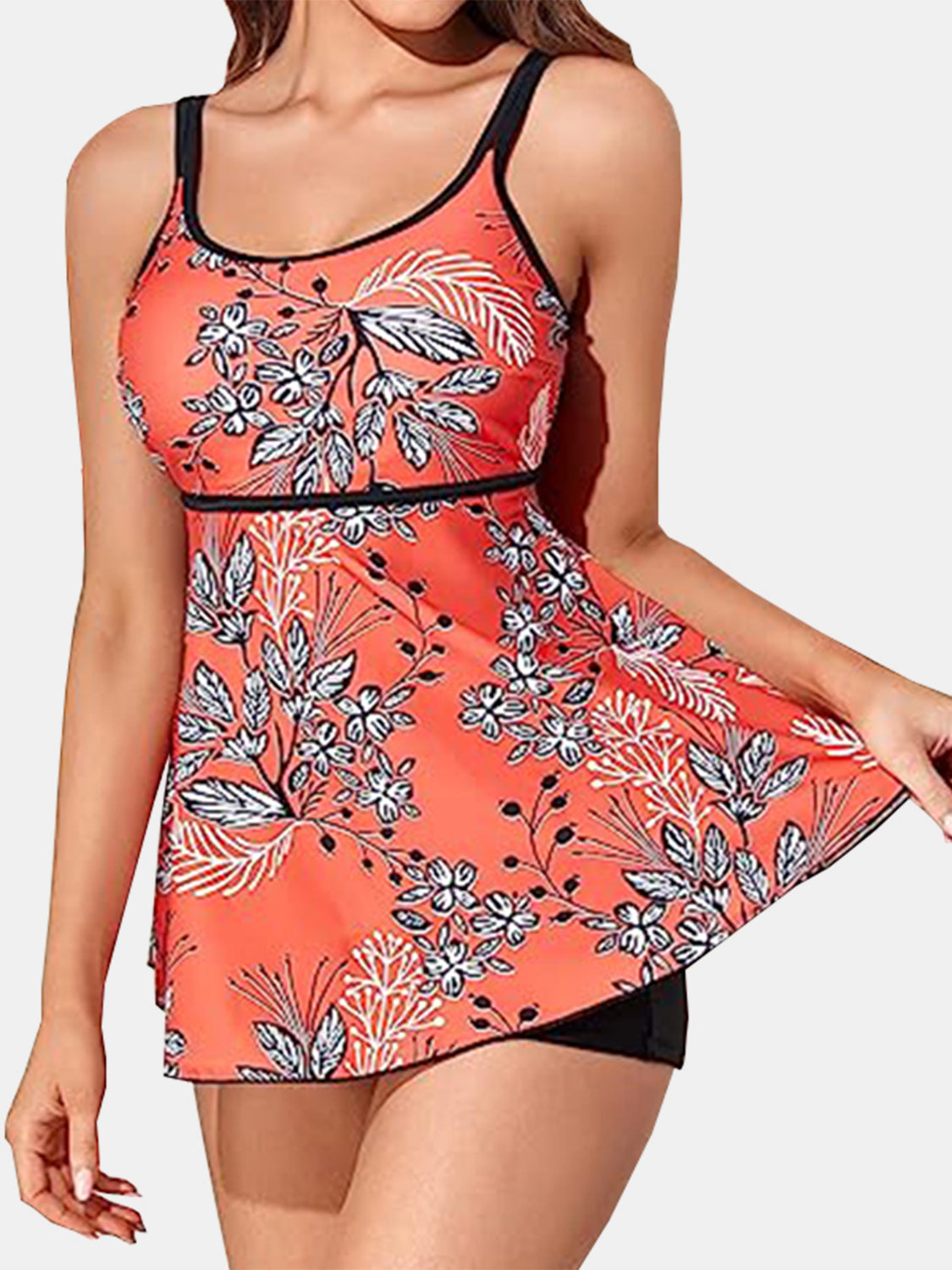 Full Size Printed Scoop Neck Two-Piece Swim Set