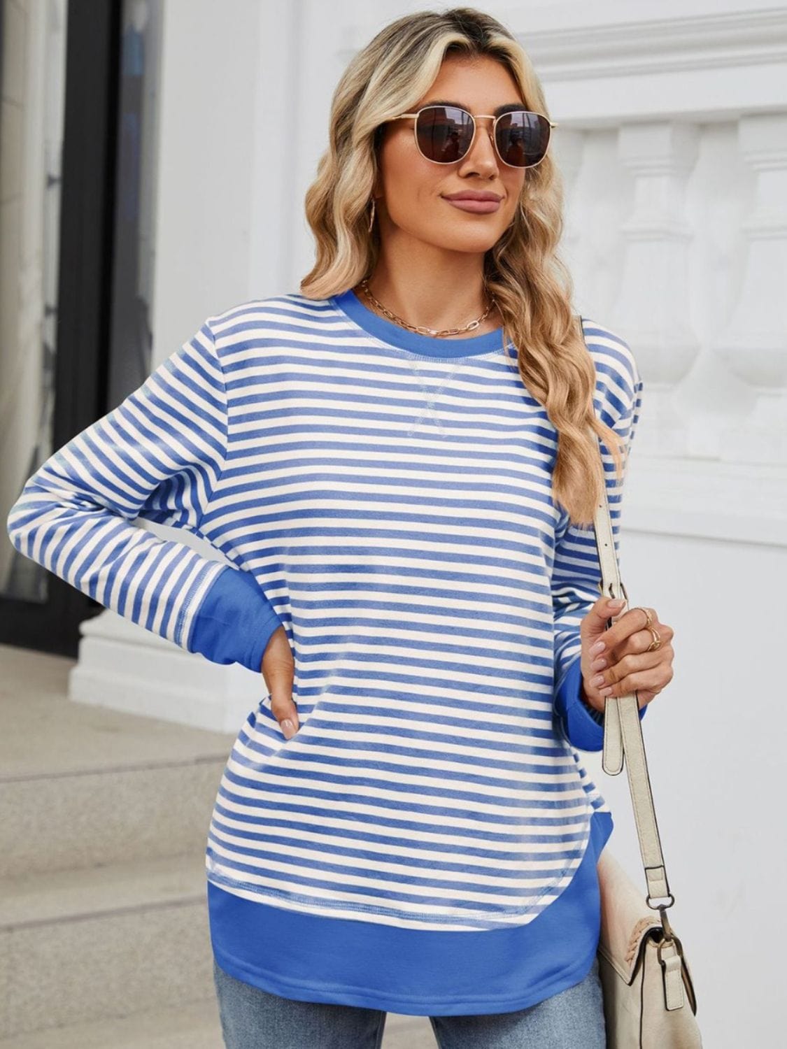 Full Size Striped Round Neck Long Sleeve Sweatshirt