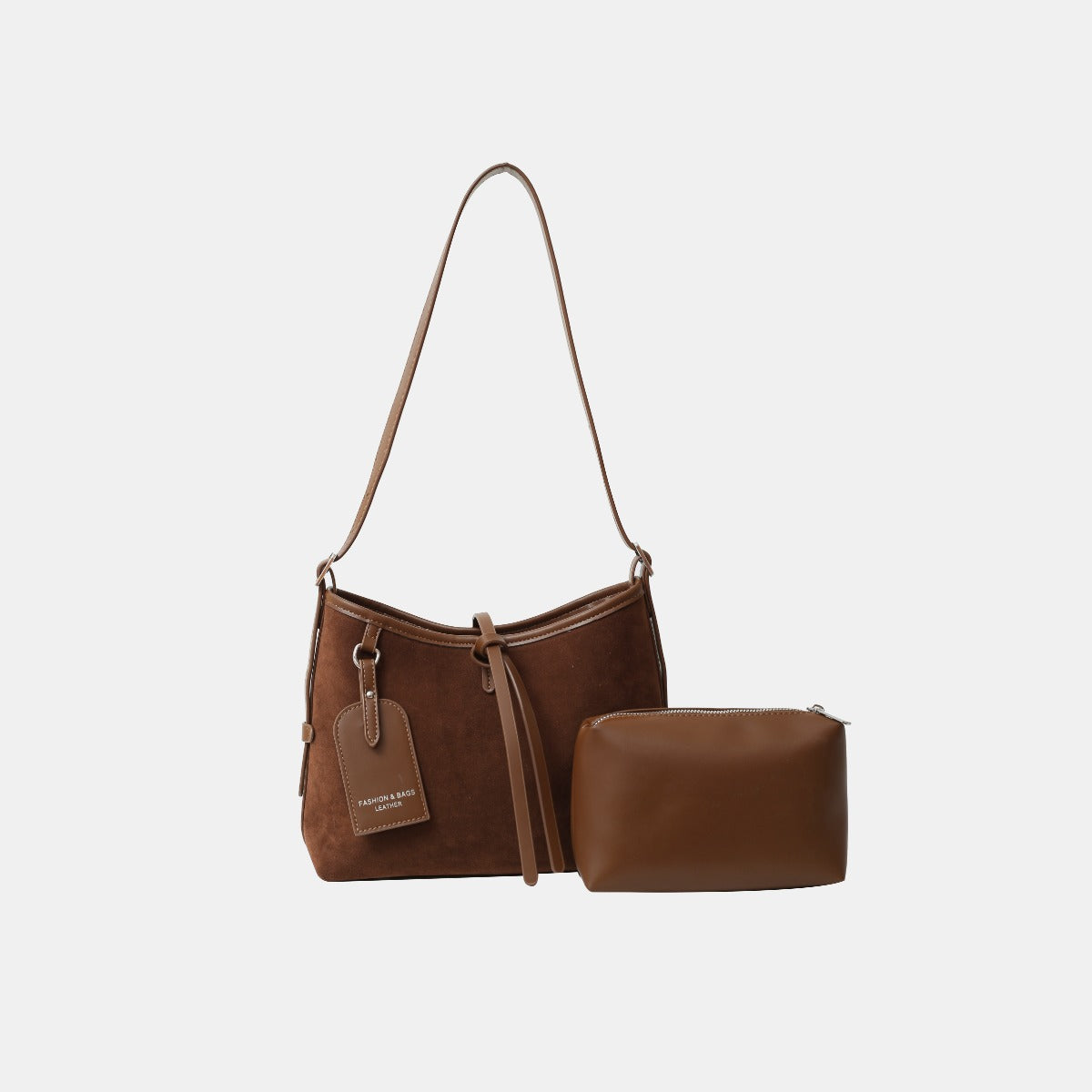 Suede Shoulder Bag and PU Leather Clutch 2 Piece Set