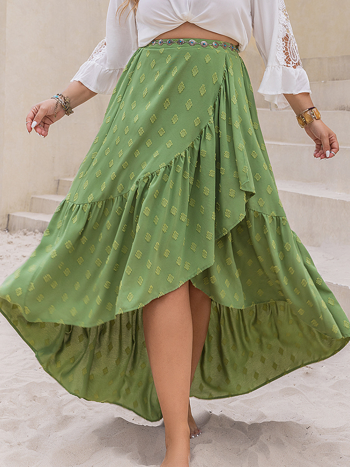 Plus Size Matcha Green High-Low Skirt