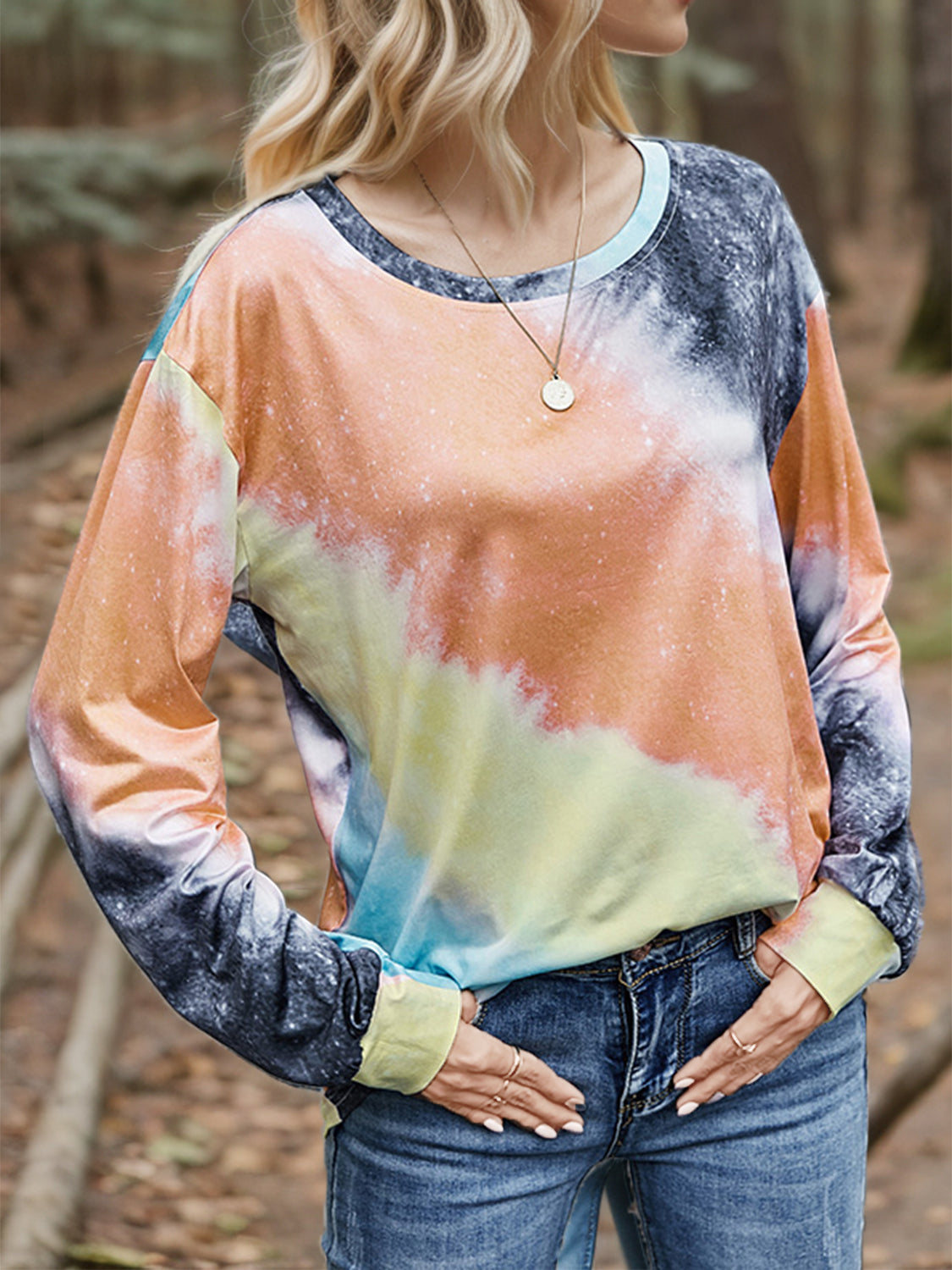 Printed Round Neck Long Sleeve T-Shirt