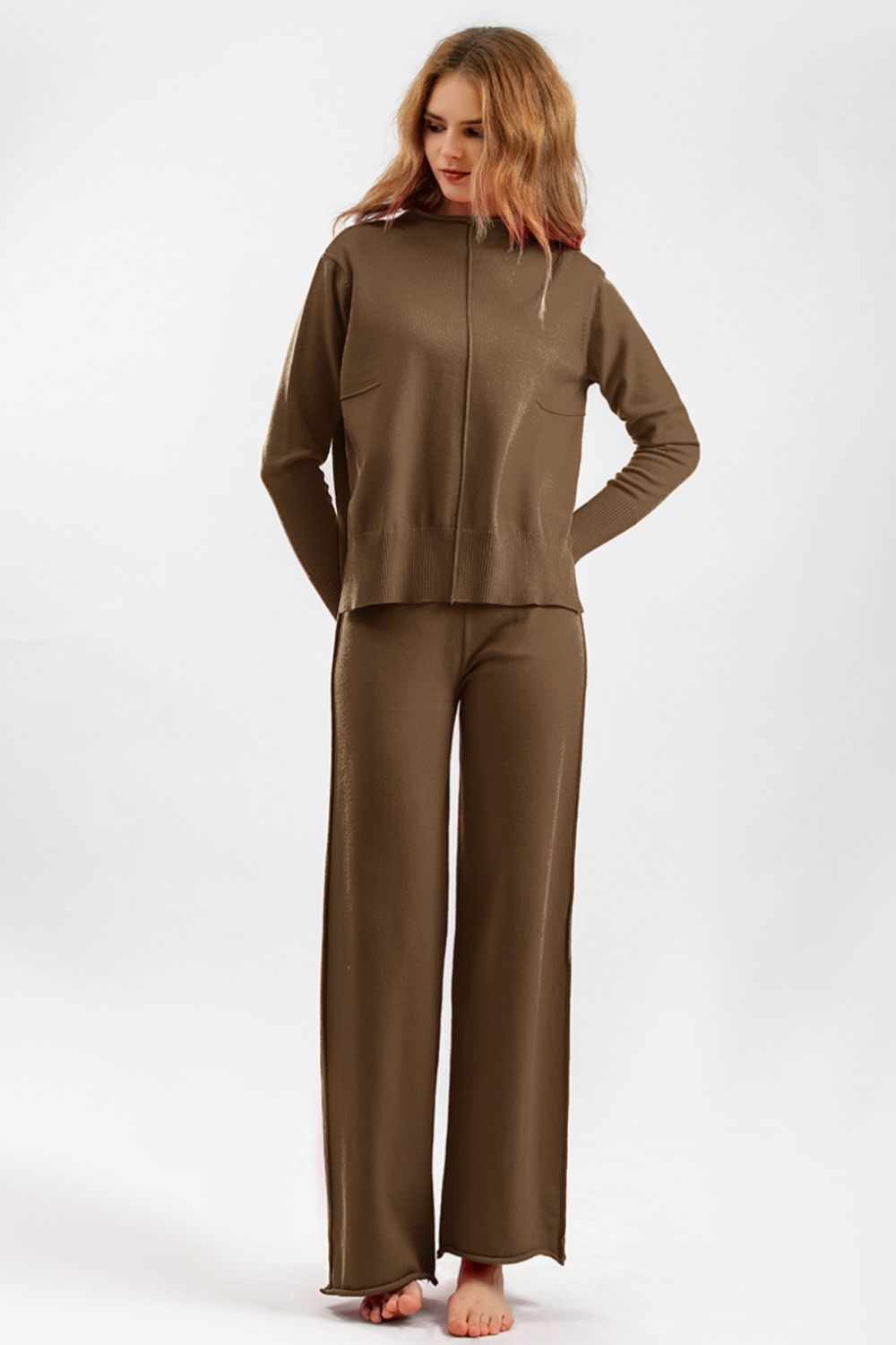 Basic Bae Mock Neck Long Sleeve Top and Pants Sweater Set