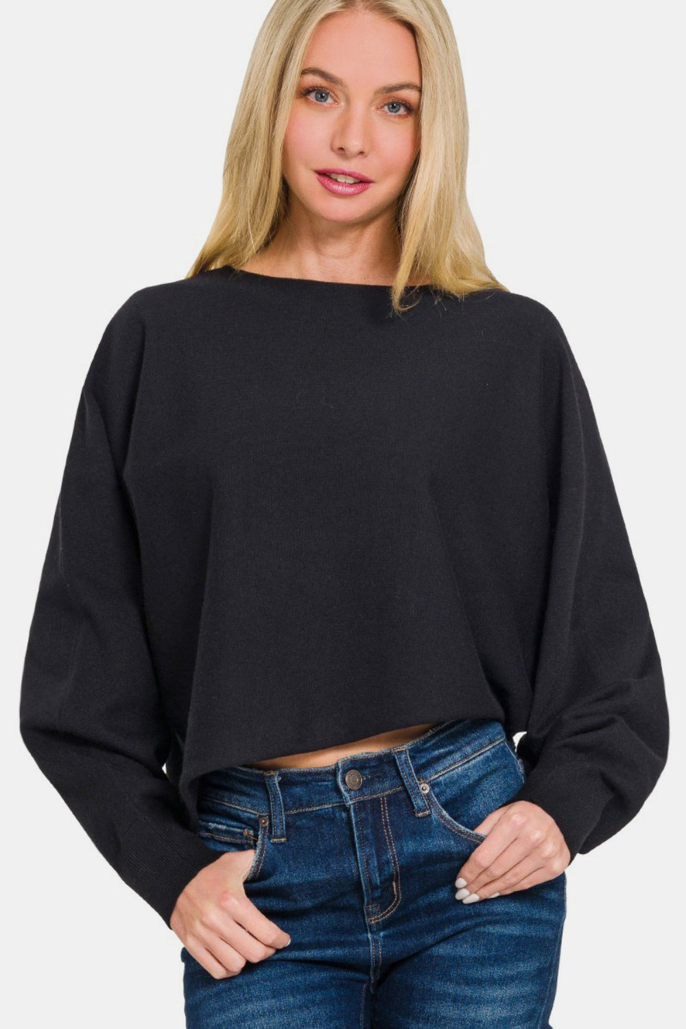 Zenana Asymmetric Hem Long Sleeve Sweater