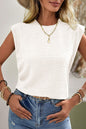 Opaque Basic Style Round Neck Cap Sleeve Blouse