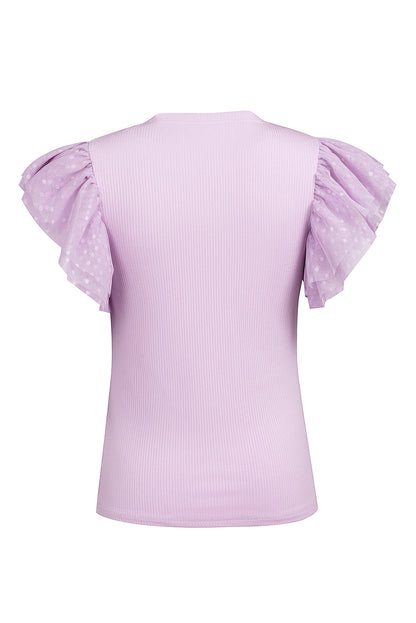 Ruffled Round Neck Cap Sleeve Top