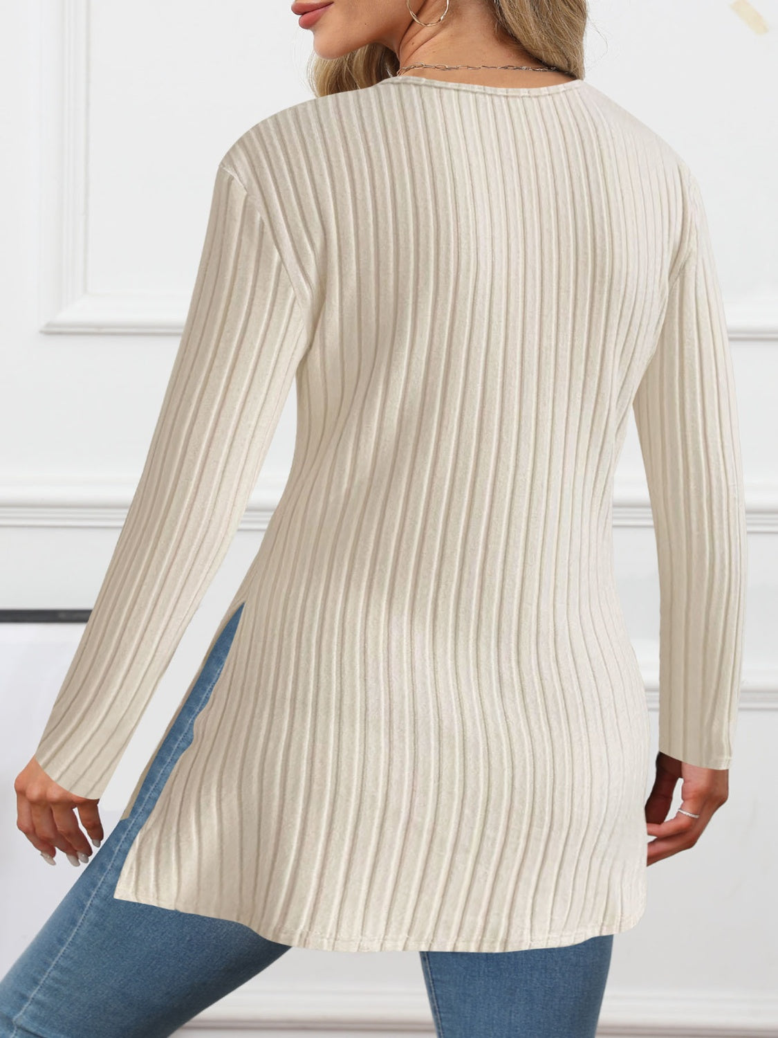 Ribbed Surplice Long Sleeve T-Shirt