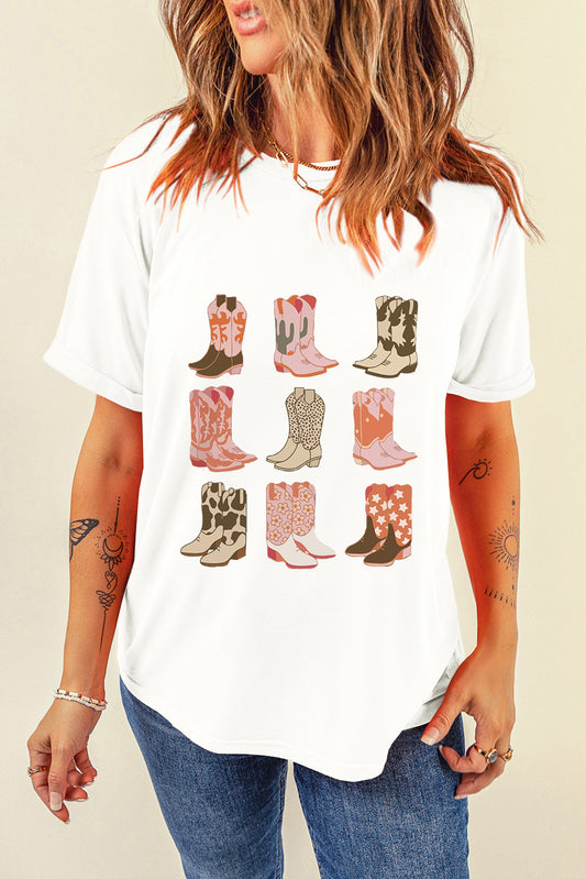 Full Size Boot Graphic Round Neck Short Sleeve T-Shirt