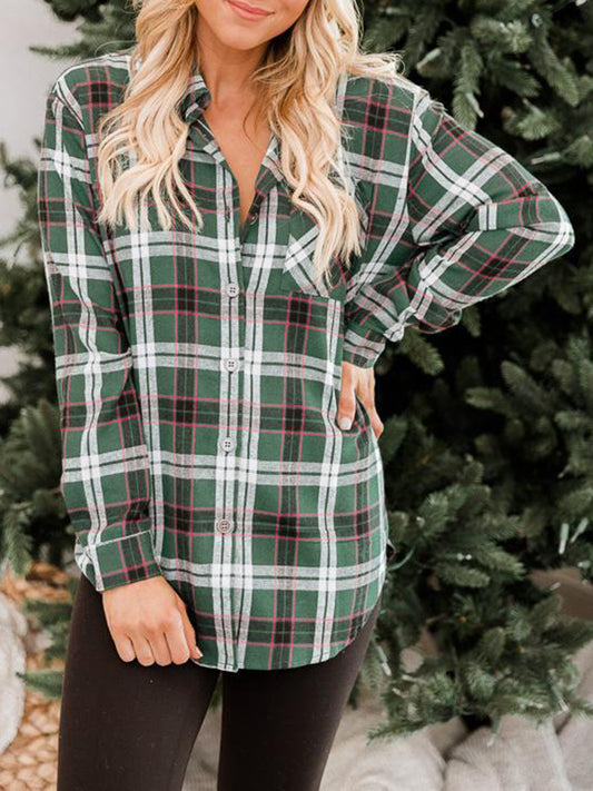 Plaid Collared Neck Long Sleeve Shirt