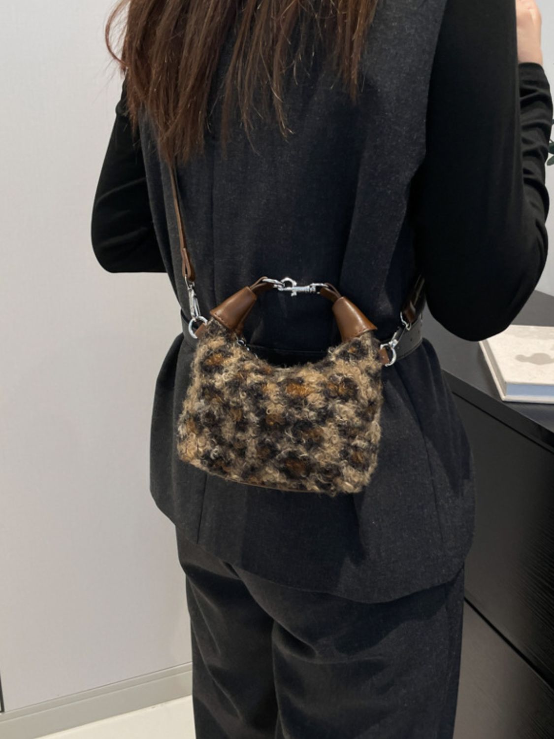 Fuzzy Polyester Mini Handbag with Zipper