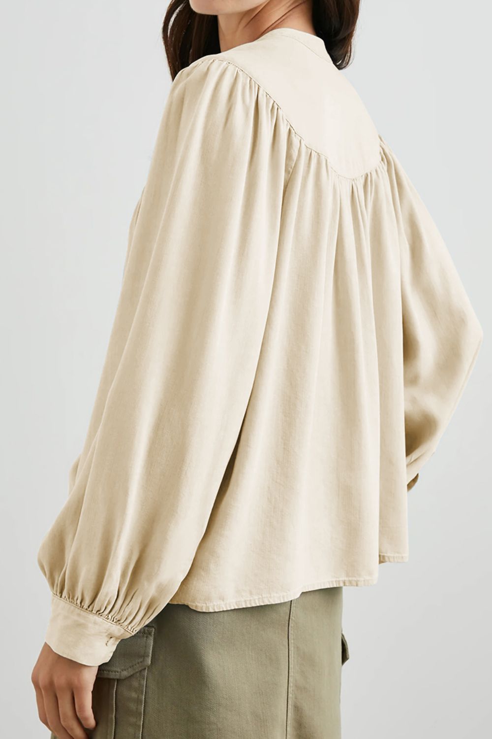 Ruched Notched Long Sleeve Blouse