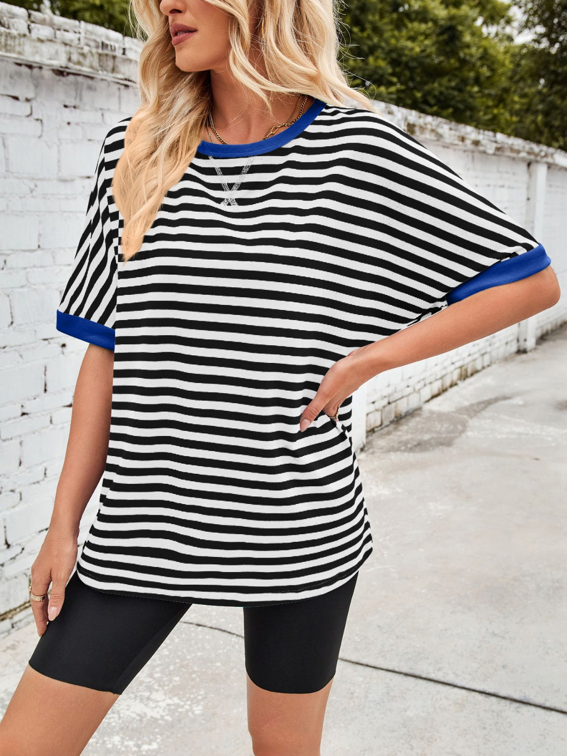 Lovelet Striped Round Neck Half Sleeve T-Shirt