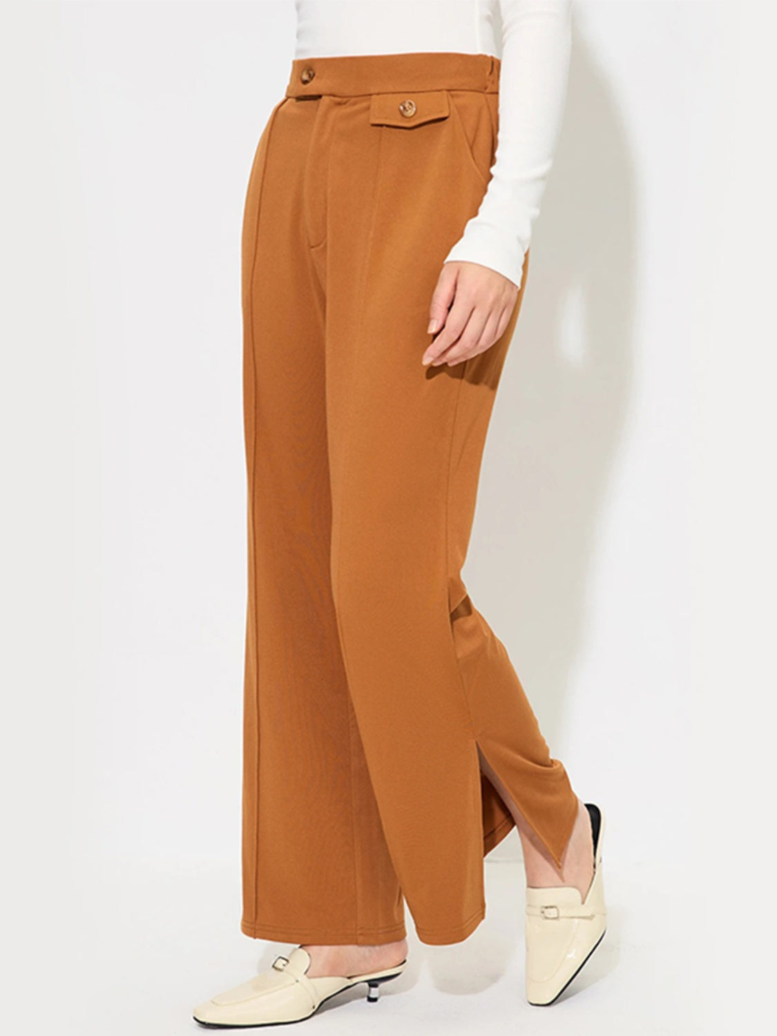 Slit Wide Leg Pants with Pockets