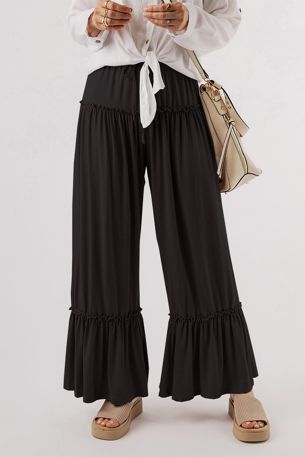 Tied Frill Ruched Bootcut Pants