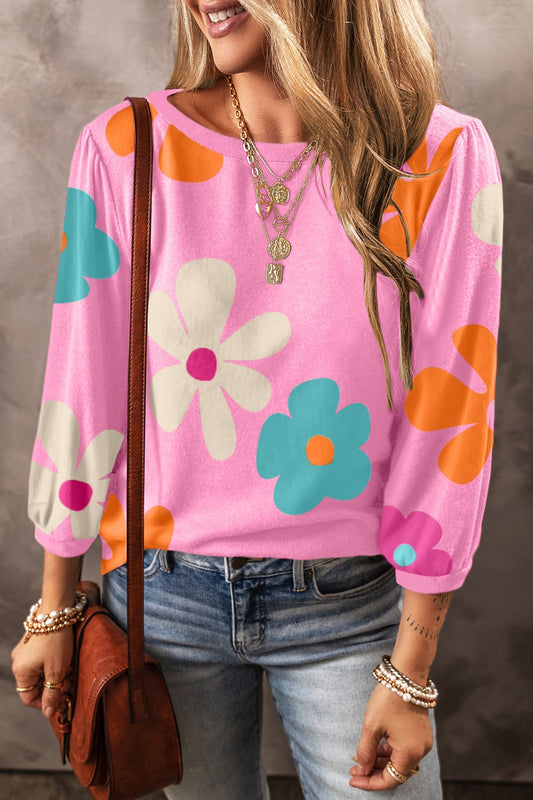 Full Size Printed Round Neck Top