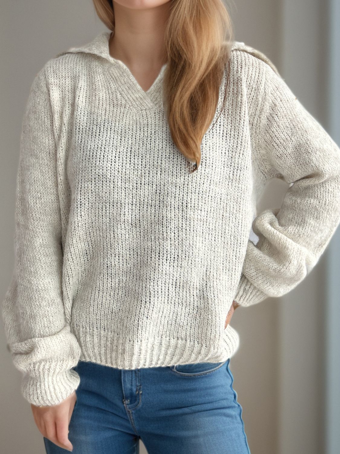 Collared Neck Long Sleeve Sweater