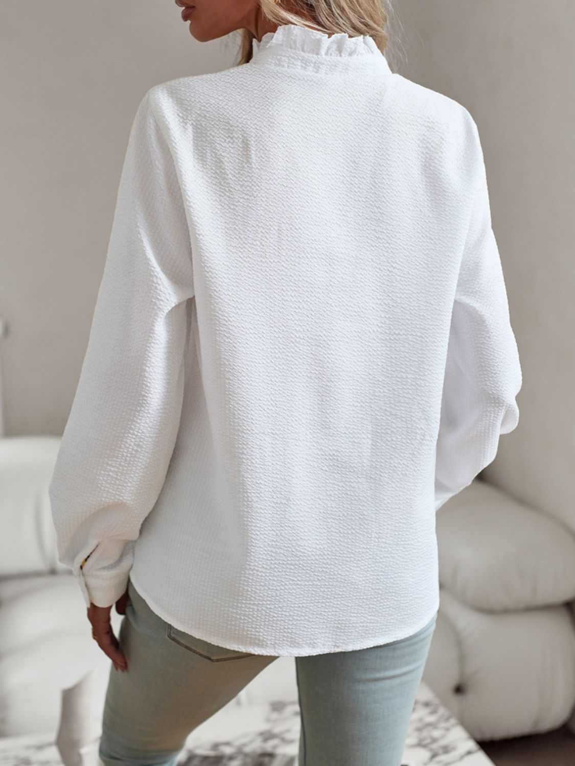 Devine Ruffle Trim Long Sleeve Shirt