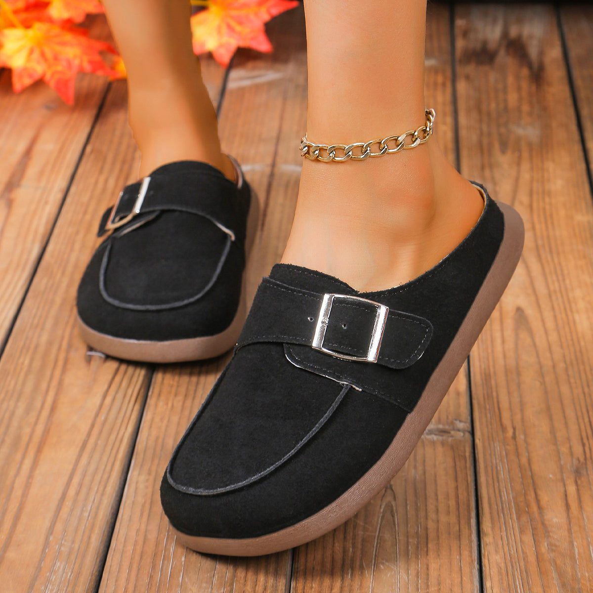 JustToBeMe Suede Buckle Round Toe Loafers