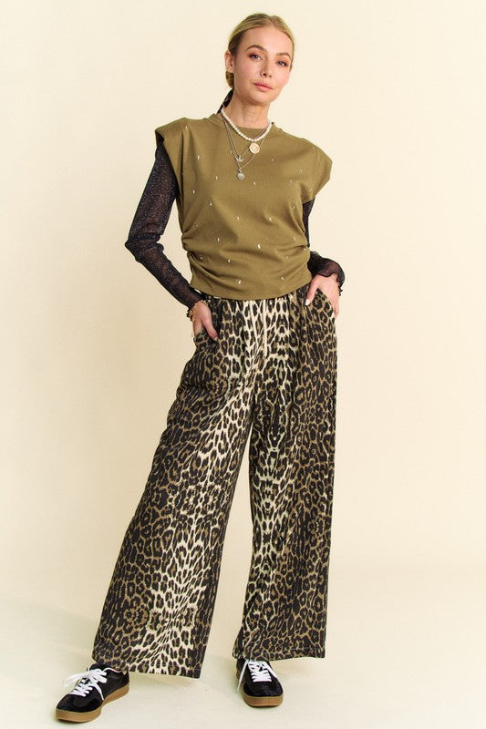 Davi & Dani Leopard Wide Leg Pants