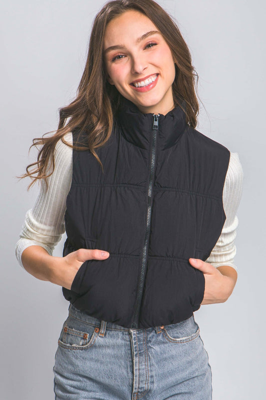 Love Tree Zip Up Turtleneck Cropped Vest Coat