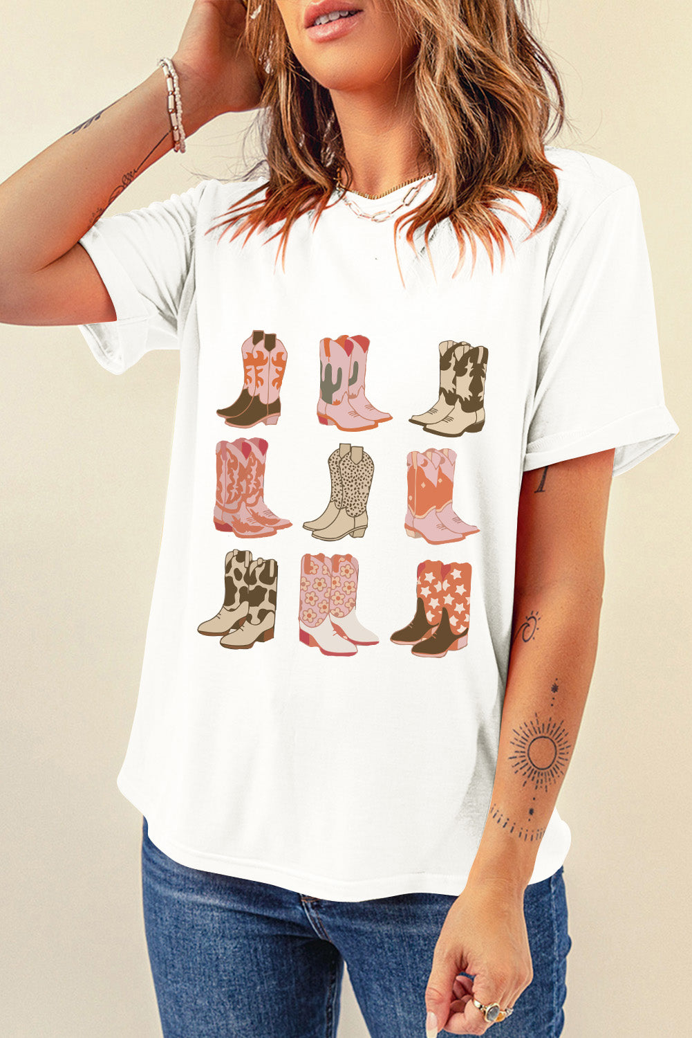 Full Size Boot Graphic Round Neck Short Sleeve T-Shirt