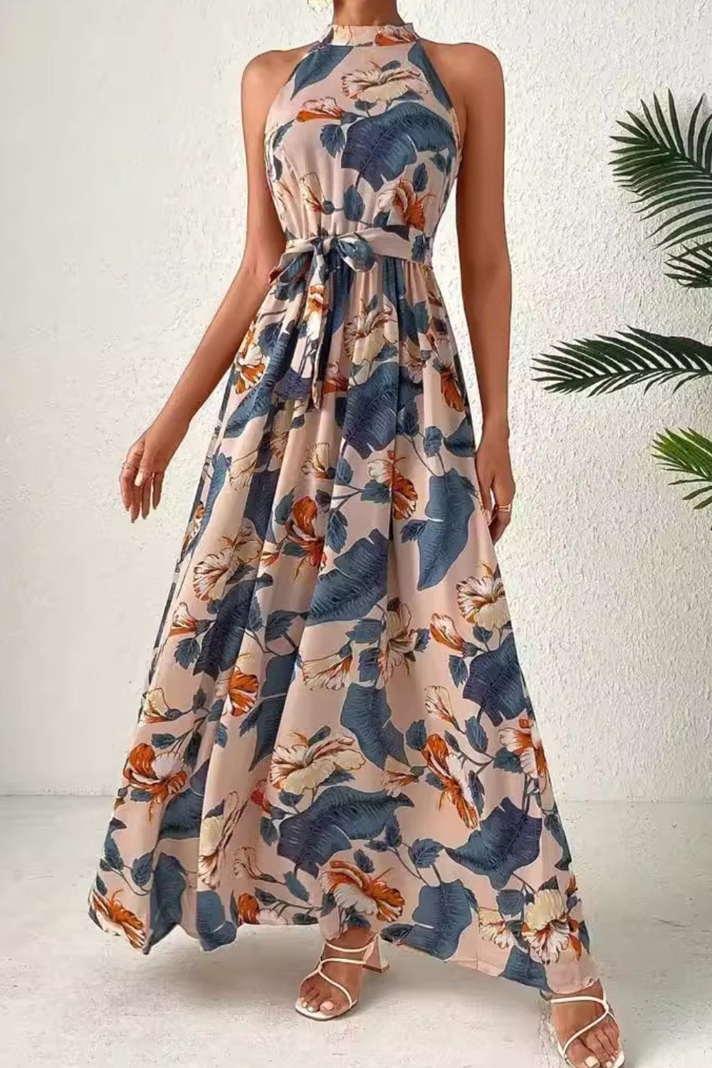 FULL SIZE Tied Slit Floral Sleeveless Dress