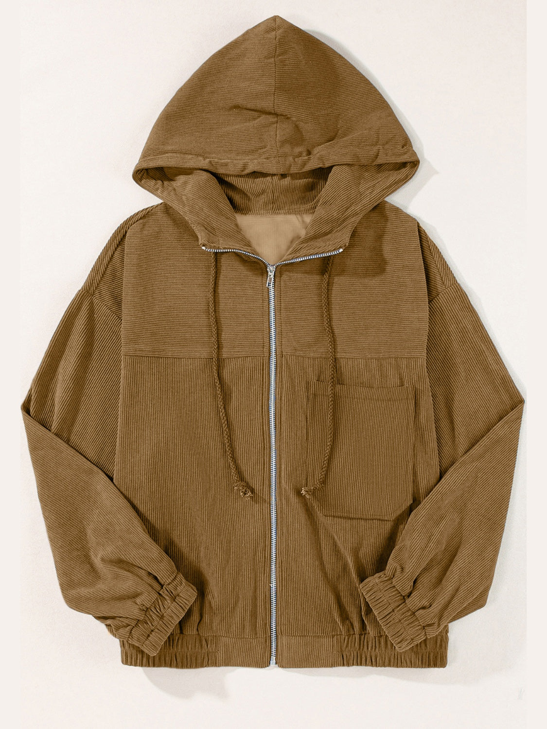 Drawstring Zip Up Long Sleeve Hooded Jacket