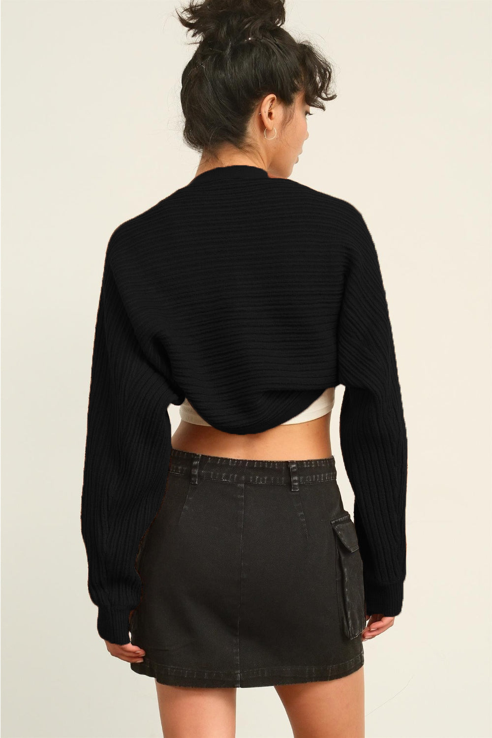 HYFVE Ribbed Knit Bolero Black Cardigan