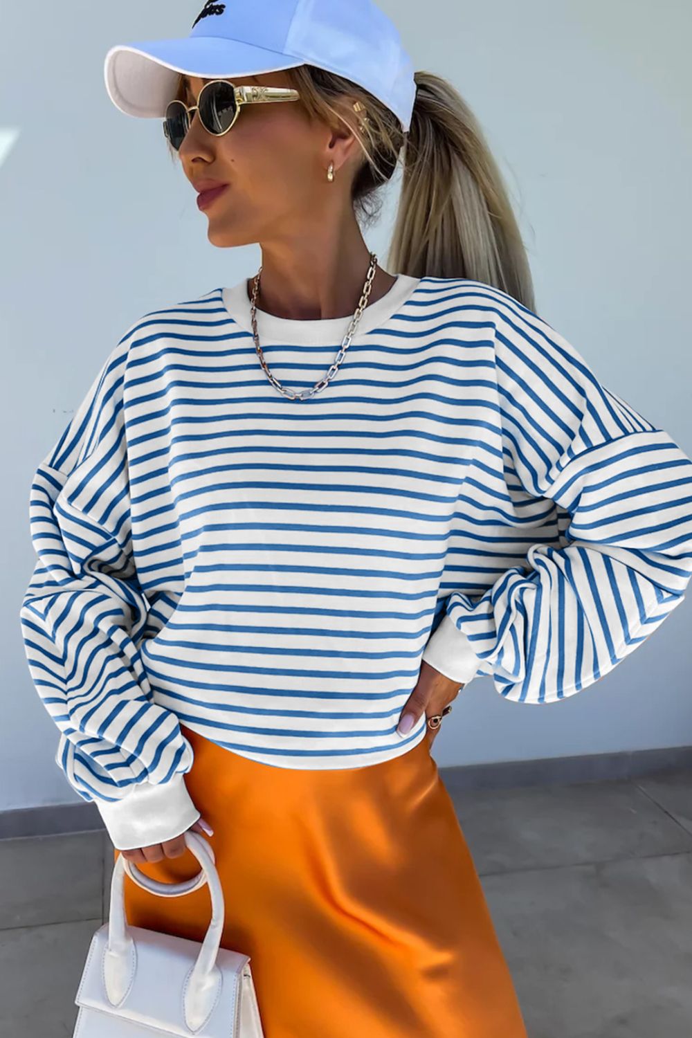 Striped Round Neck Long Sleeve Sweatshirt