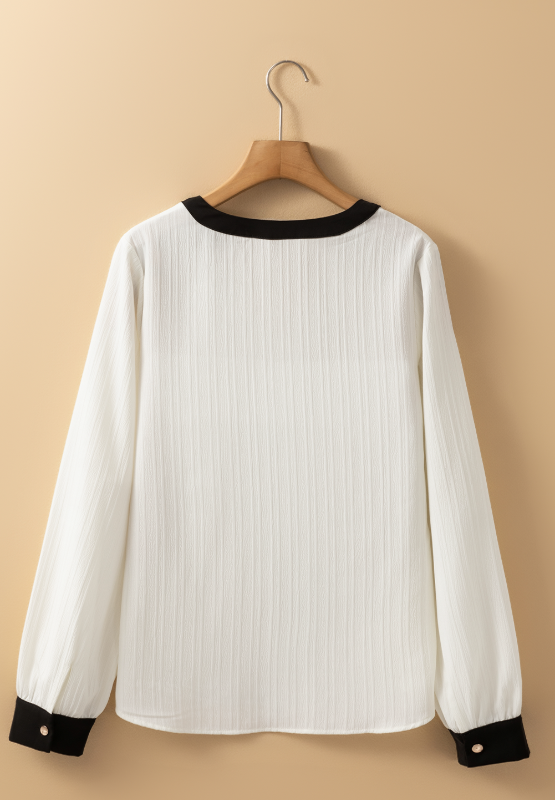 Contrast Notched Long Sleeve Blouse