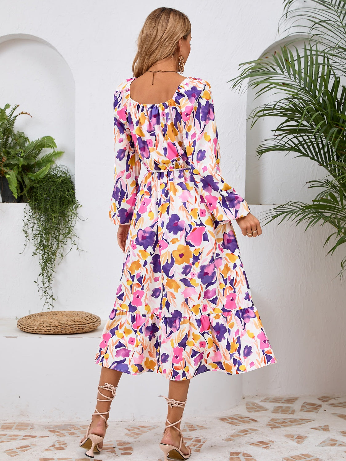 Full Size Printed Long Sleeve Midi Dress