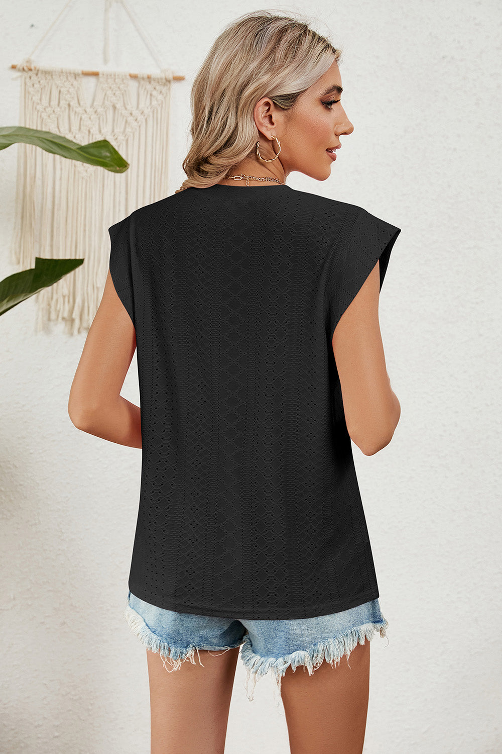 Full Size Eyelet Round Neck Tank