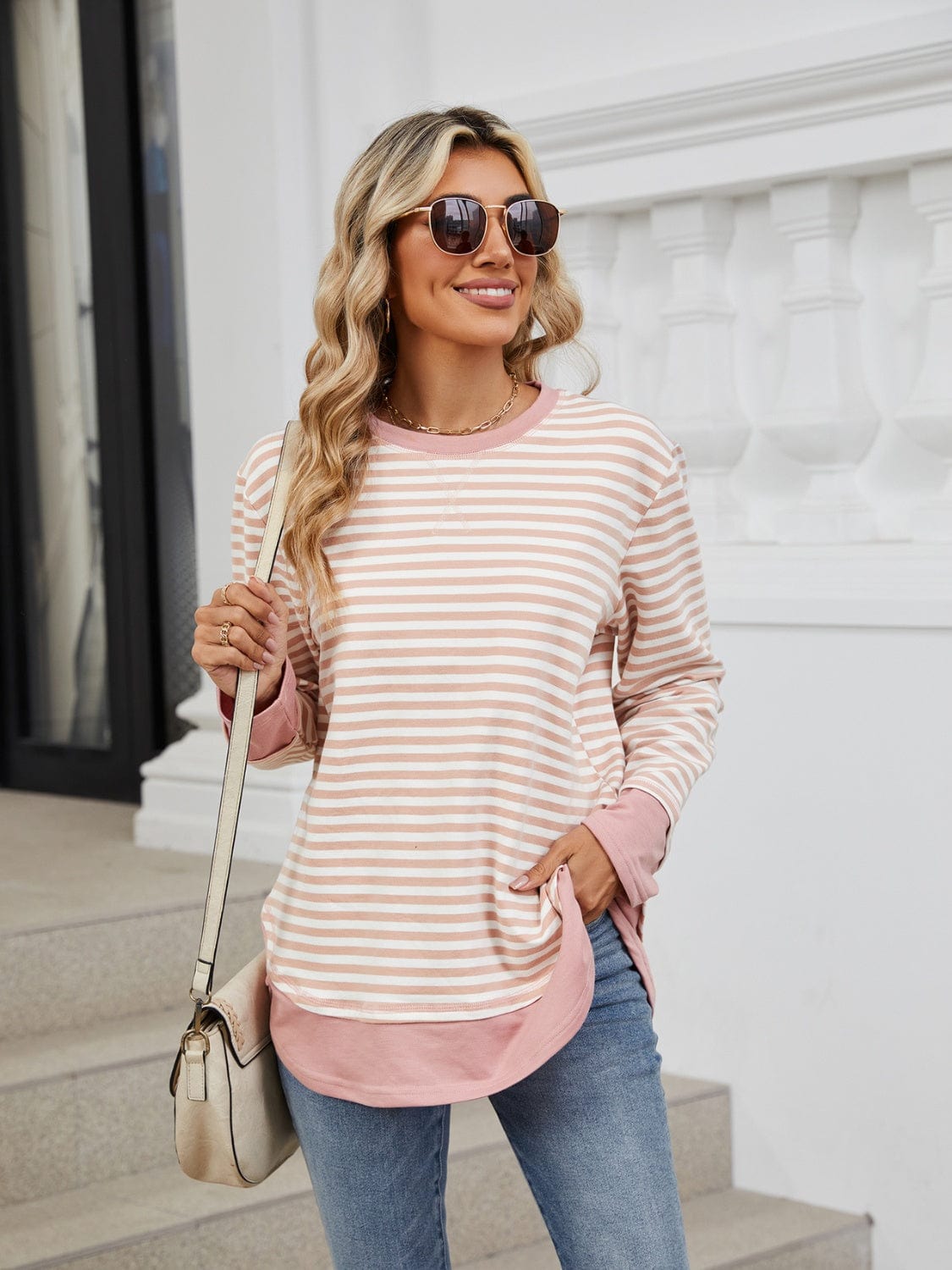 Full Size Striped Round Neck Long Sleeve Sweatshirt