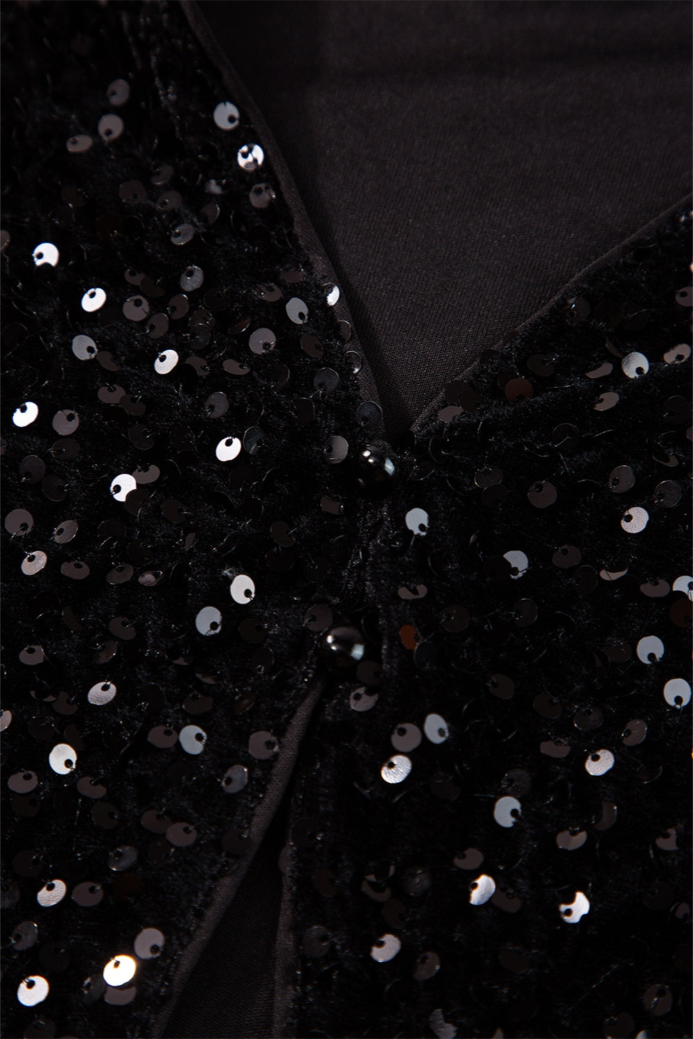 Black Sequin Round Neck Long Sleeve Blouse