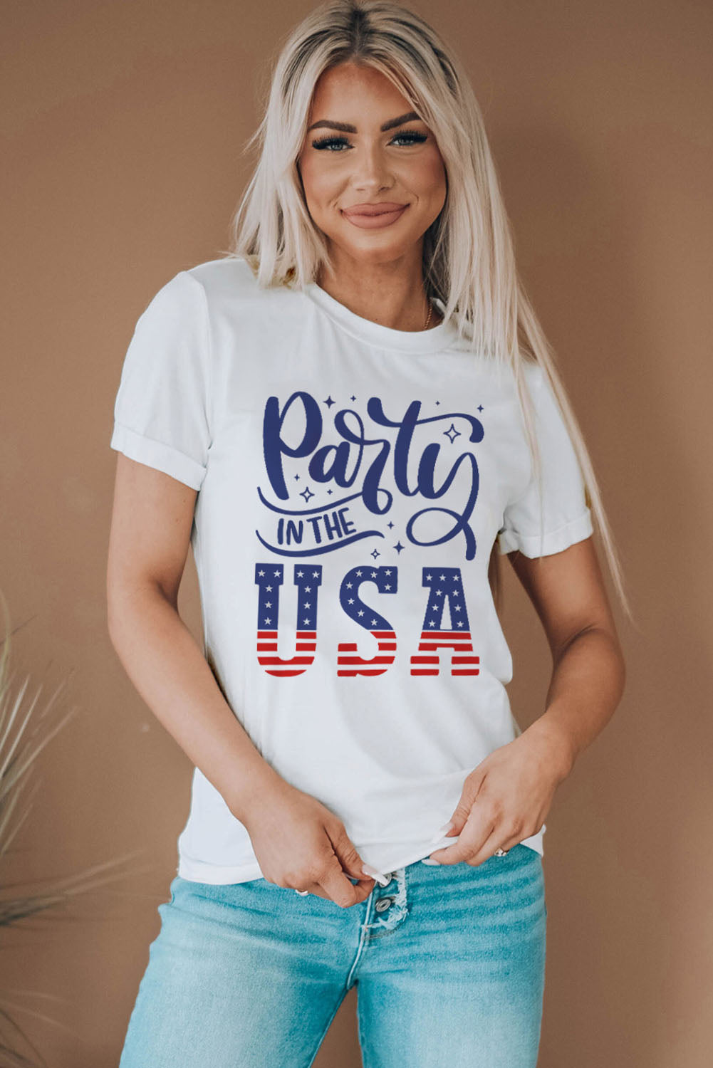 PARTY IN THE USA Round Neck Cuffed Tee