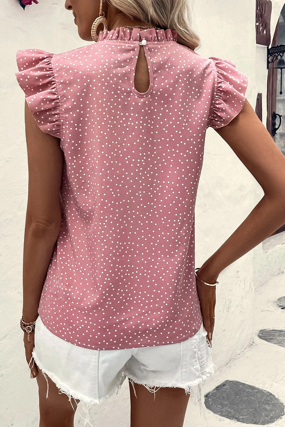 Frill Polka Dot Cap Sleeve Blouse