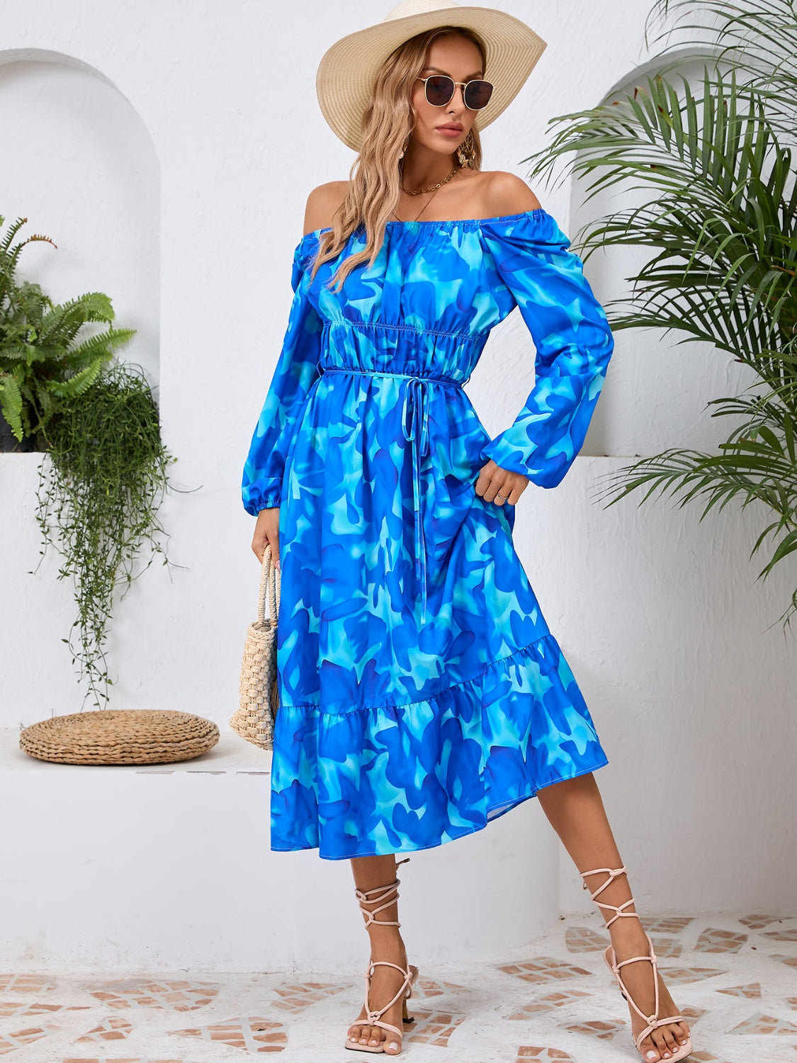 Full Size Printed Long Sleeve Midi Dress