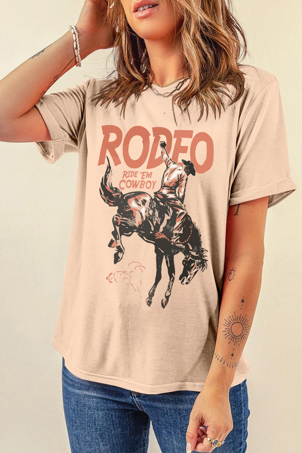 Full Size Cowboy Graphic Round Neck Short Sleeve T-Shirt